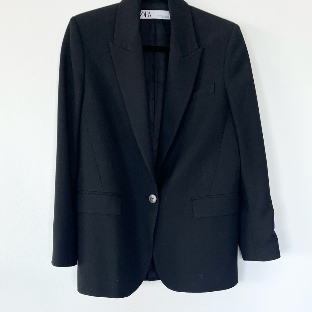 Zara Black Single-Button Tailored Blazer